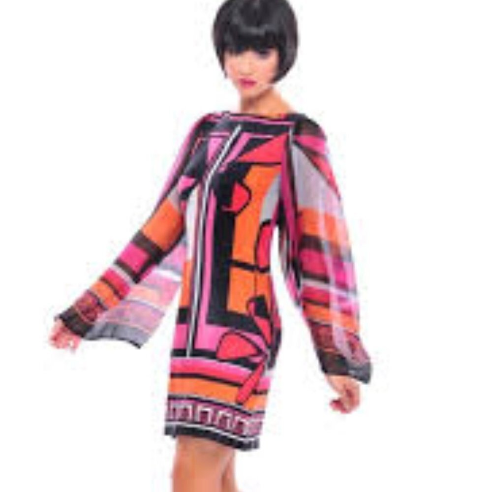 Analili bright retro dress with sheer sleeves - Picture 2 of 12